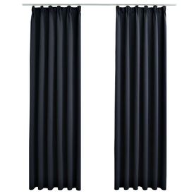 Draperii opace cu cârlige, 2 buc., antracit, 140 x 245 cm
