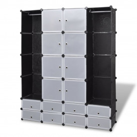 Dulap modular cu 18 compartimente alb și negru 37x146x180,5 cm - Img 2