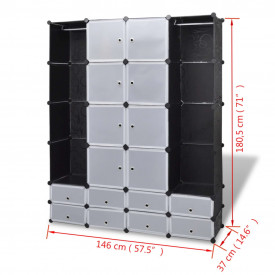 Dulap modular cu 18 compartimente alb și negru 37x146x180,5 cm - Img 7