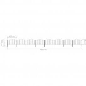 Gard de grădină cu vârf suliță, negru, (1,25-1,5)x13,6 m oțel - Img 5