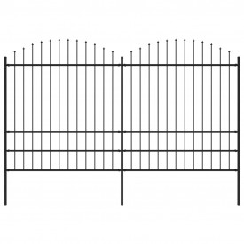 Gard de grădină cu vârf suliță, negru, (1,75-2)x3,4 m oțel