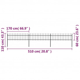Gard de grădină cu vârf suliță, negru, 5,1 x 0,6 m, oțel - Img 5