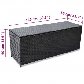 Ladă de depozitare pentru exterior din poliratan negru 150 x 50 x 60 cm - Img 4