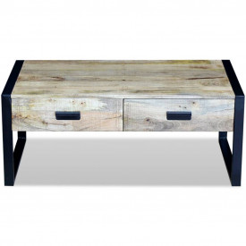 Masă cafea cu 2 sertare din lemn solid de mango, 100x60x40 cm - Img 6