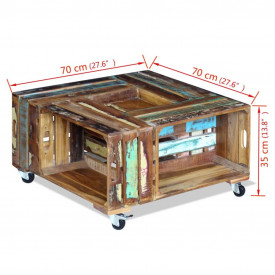 Masă de cafea din lemn solid reciclat, 70 x 70 x 35 cm - Img 10