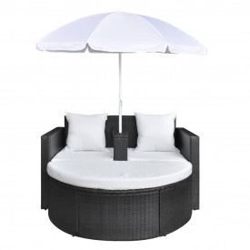 Mobilier grădină din poliratan cu parasolar, Negru - Img 3