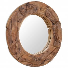 Oglindă decorativă Lemn de tec 80 cm Rotundă - Img 2