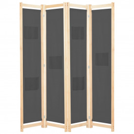 Paravan de cameră cu 4 panouri, gri, 160x170x4 cm, textil