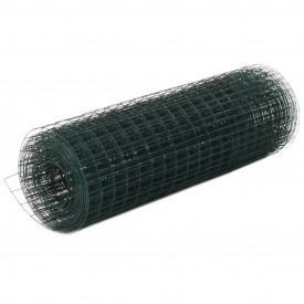 Plasă de sârmă, verde, 25x0,5 m, oțel cu înveliș PVC, pătrat
