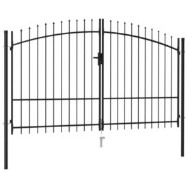 Poartă de gard cu ușă dublă, vârf ascuțit, negru, 3x2 m, oțel