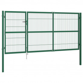 Poartă gard de grădină cu stâlpi, 350 x 140 cm, oțel, verde - Img 2