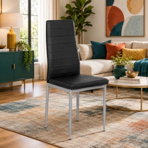 Scaun de living si bucatarie BUC 263, piele ecologica, picioare metalice, spatar inalt, 120 kg