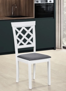 Scaun de living si bucatarie din lemn masiv Vienna, tapiterie stofa,100 kg, 94x49x40 cm, alb gri