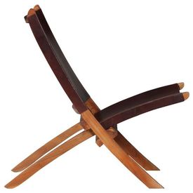 Scaun relaxant, piele naturală, 59 x 72 x 79 cm, maro - Img 3