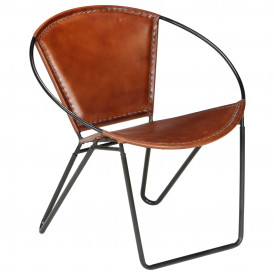 Scaun relaxant, piele naturală, 69 x 69 x 69 cm, maro - Img 10