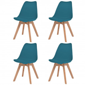 Scaune bucătărie, 4 buc, piele artificială, lemn masiv, turcoaz