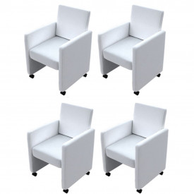 Scaune de bucătărie, 4 buc., piele artificială, alb