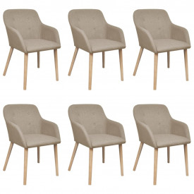 Scaune de bucătărie 6 buc, cadru stejar, textil, bej