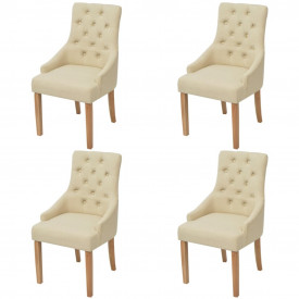 Scaune de bucătărie lemn de stejar material textil crem 2 buc.