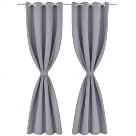 Set 2 draperii gri, opace, cu inele metalice, 135 x 245 cm - Img 2