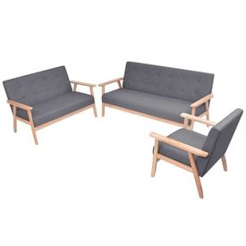 Set canapea din 3 piese, material textil, gri închis - Img 1