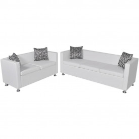 Set canapele 3 locuri și 2 locuri, piele artificială, alb