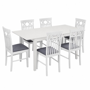 Set masa living extensibila Miami, MDF, lemn masiv, 120 150 x 80 x 73.8 cm si 6 scaune Rebecca, stofa,100 kg, 94x49x43.5 cm, alb gri - Img 3