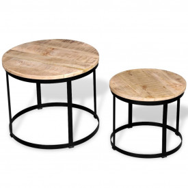 Set măsuțe cafea rotunde, lemn mango rugos, 2 buc, 40 cm/50 cm - Img 5