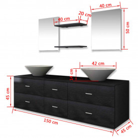Set mobilier baie format din 7 piese cu chiuvete incluse, Negru - Img 10