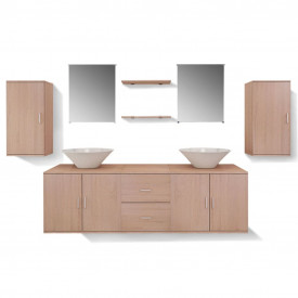 Set mobilier baie format din 9 piese cu chiuvete incluse, Bej - Img 5
