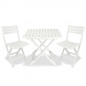 Set mobilier bistro pliabil, 3 piese, alb, plastic