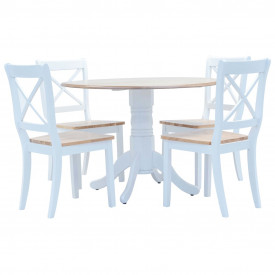 Set mobilier bucătărie, 5 piese, alb &amp; maro, lemn masiv hevea