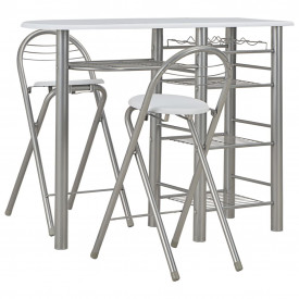 Set mobilier de bar, cu rafturi, 3 piese, alb, lemn și oțel - Img 2