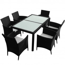 Set mobilier de exterior, 13 piese, poliratan, negru - Img 2