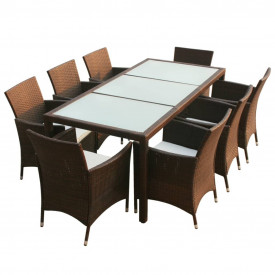 Set mobilier de exterior, 17 piese, poliratan, maro - Img 2