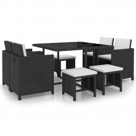 Set mobilier de exterior 21 piese, poliratan, negru