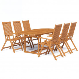 Set mobilier de exterior cu masă extensibilă, 7 piese, lemn - Img 2