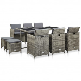 Set mobilier de exterior cu perne, 11 piese, gri, poliratan - Img 1