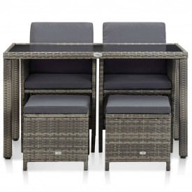 Set mobilier de exterior cu perne, 5 piese, gri, poliratan - Img 2