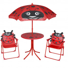 Set mobilier de exterior, cu umbrelă, pentru copii, roșu