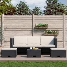 Set mobilier de grădină, 12 piese, poliratan, negru
