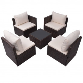 Set mobilier de grădină, 13 piese, poliratan, maro - Img 4