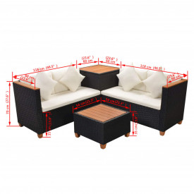 Set mobilier de grădină 14 piese, poliratan și blat WPC, negru - Img 10