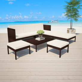 Set mobilier de grădină, 15 piese, poliratan, maro