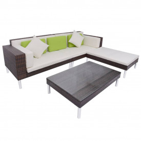 Set mobilier de grădină, 17 piese, poliratan, maro