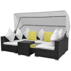 Set mobilier de grădină cu baldachin 23 piese, poliratan, negru - Img 2