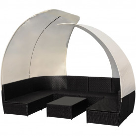 Set mobilier de grădină cu baldachin, 9 piese, negru, poliratan - Img 4