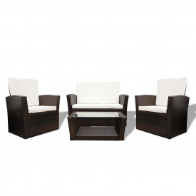 Set mobilier de grădină cu canapea 10 piese, poliratan, maro - Img 2