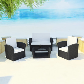 Set mobilier de grădină cu canapea 10 piese, poliratan, negru