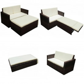 Set mobilier de grădină cu canapea 7 piese, poliratan, maro - Img 4